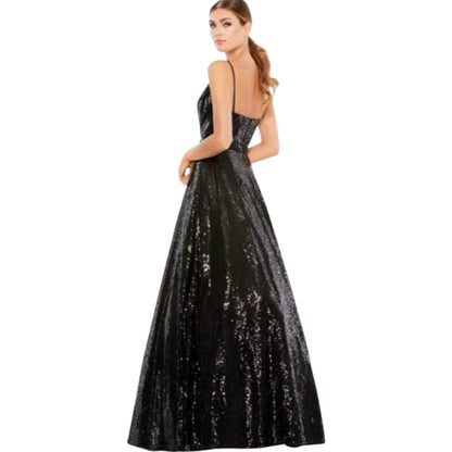 Mac Duggal 49483 Black Sequin V-Neck Ball Gown Dress Size 2