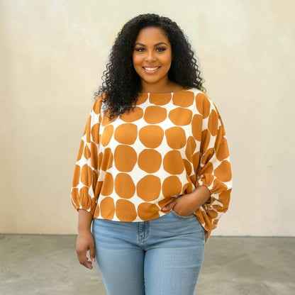 Womens Plus Size Geometric Dot Print Blouse