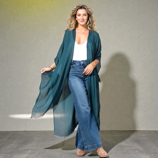 Womens Deep Teal Flow Kimono
