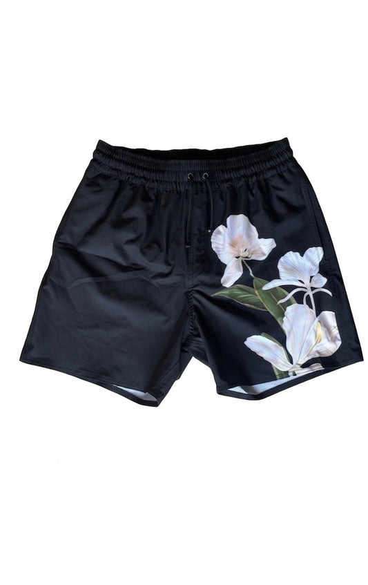 Black Floral  swim trunk