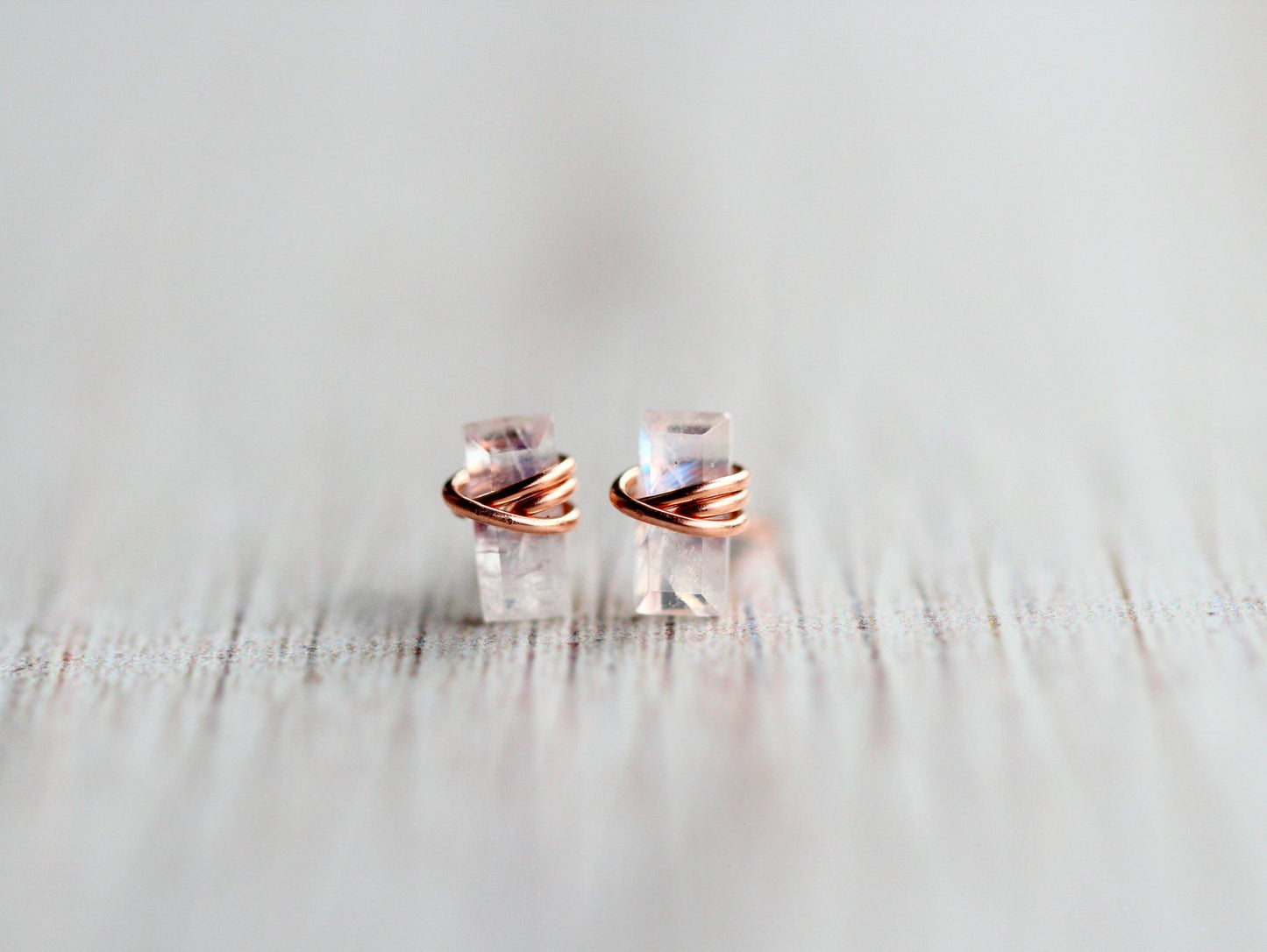 Baguette Studs - Moonstone