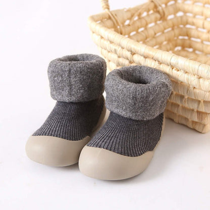 Toddler Sock Shoes with Rubber Soles | Fleece Winter Barefoot Shoes
