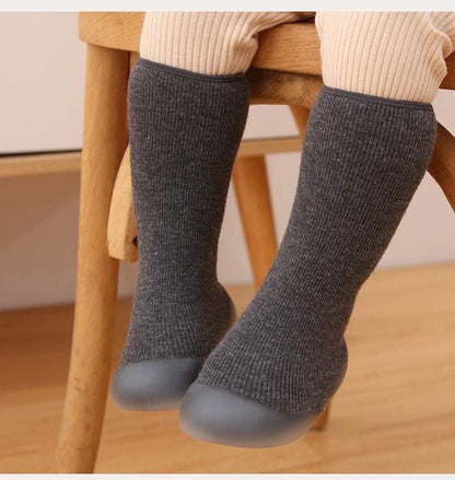 Toddler Sock Shoes with Rubber Soles | Fleece Winter Barefoot Shoes