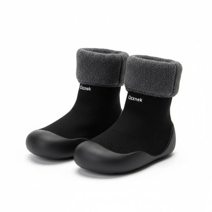 Toddler Sock Shoes with Rubber Soles | Fleece Winter Barefoot Shoes