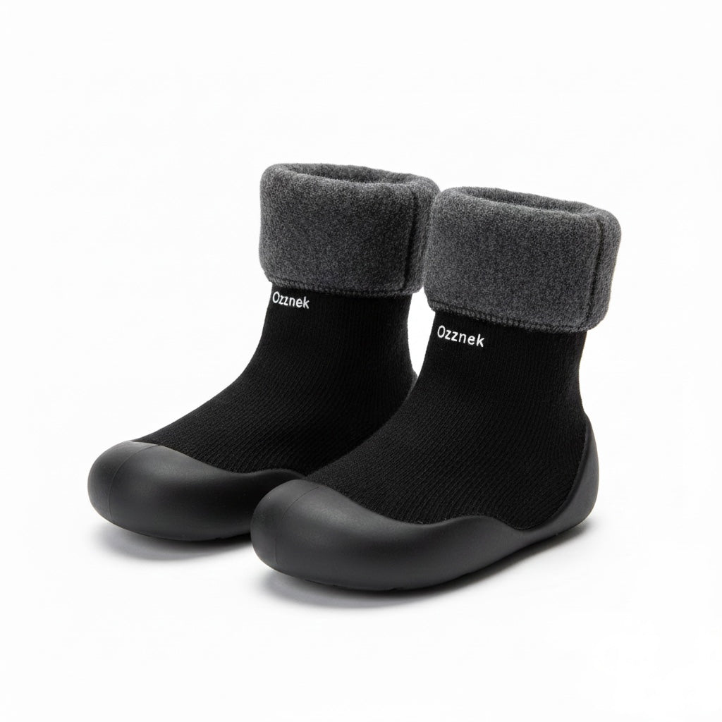 Toddler Sock Shoes with Rubber Soles | Fleece Winter Barefoot Shoes