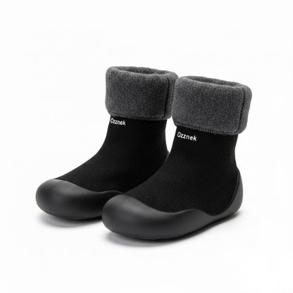 Toddler Sock Shoes with Rubber Soles | Fleece Winter Barefoot Shoes