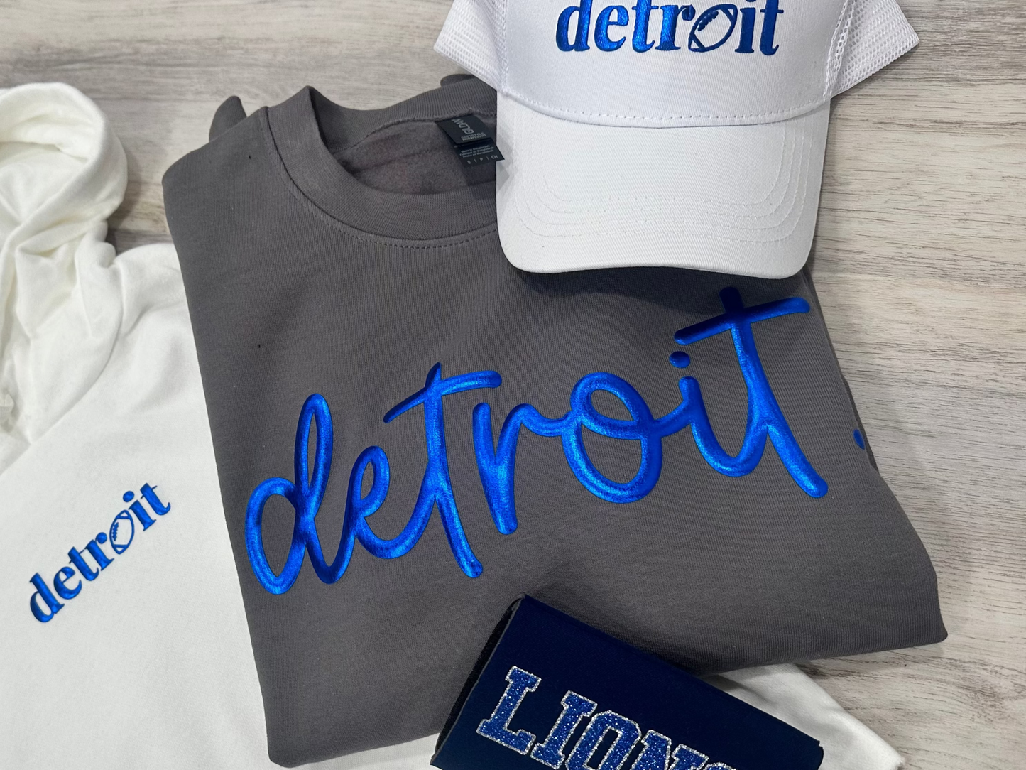 Detroit Script Puff Print - Metallic Blue Puff