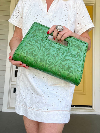 The Caroline| Hand-Tooled Leather Clutch & Crossbody