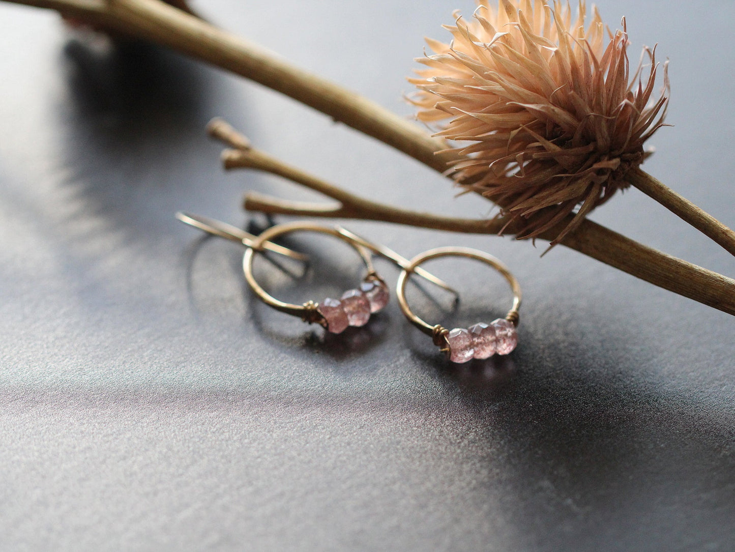 Posy Hoops - Strawberry Quartz