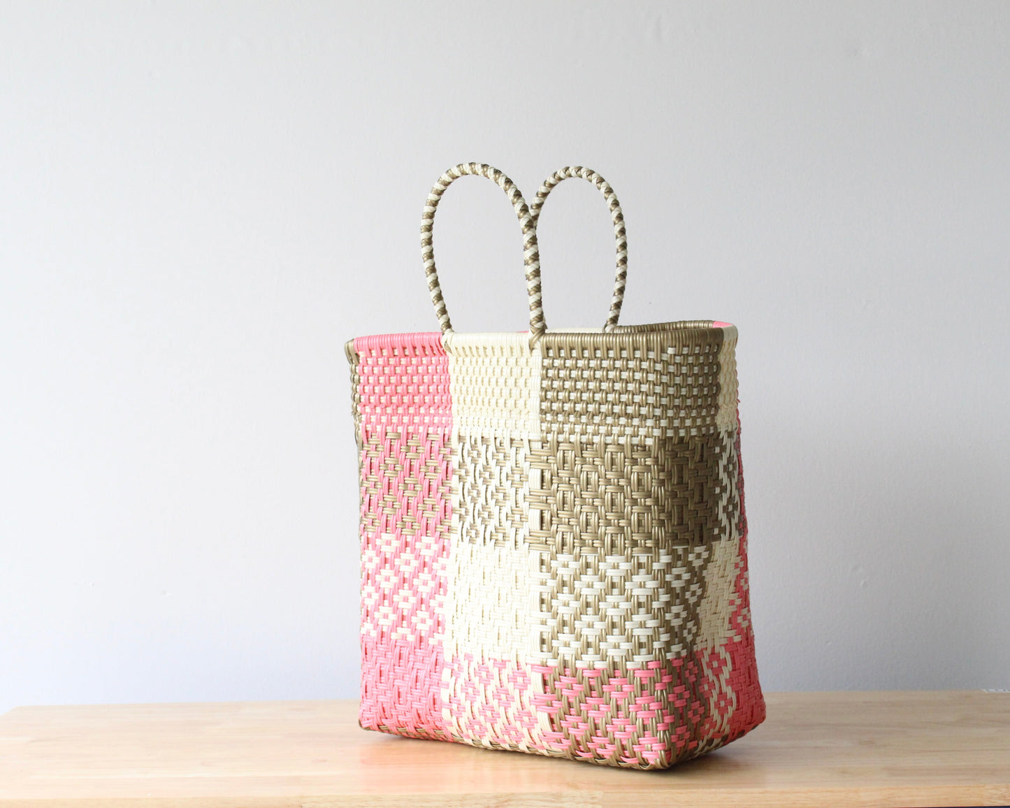 Pink & Gold Medium Woven Tote