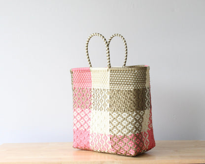 Pink & Gold Medium Woven Tote