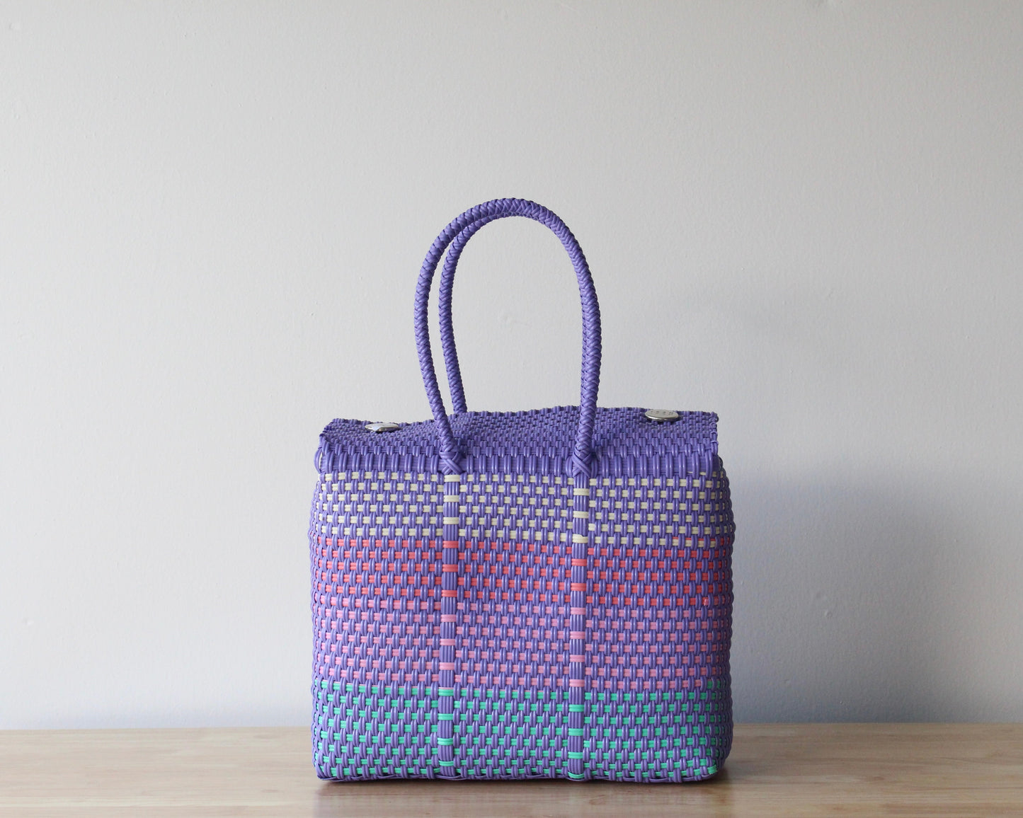 Lavender, Coral & Mint Medium Handwoven Handbag