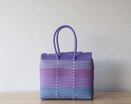 Lavender, Coral & Mint Medium Handwoven Handbag