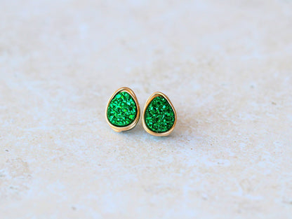 Druzy Teardrop Studs - Emerald City