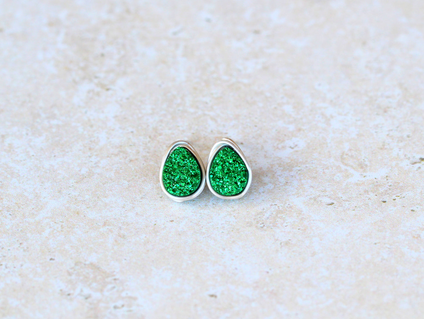 Druzy Teardrop Studs - Emerald City