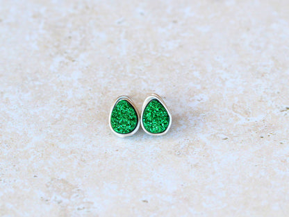 Druzy Teardrop Studs - Emerald City