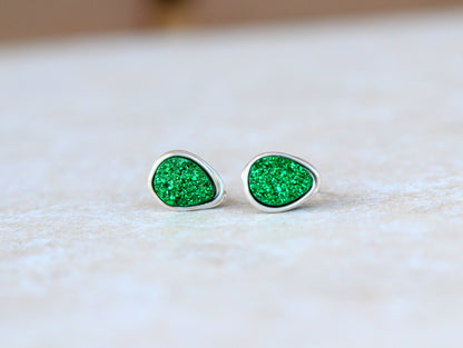Druzy Teardrop Studs - Emerald City