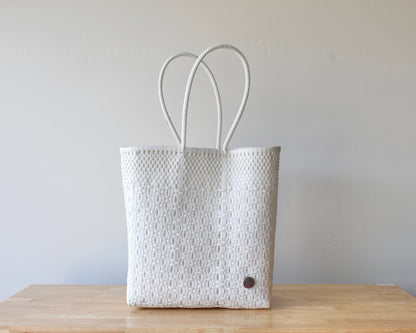 Authentic Mexican Handwoven White Tote Bag