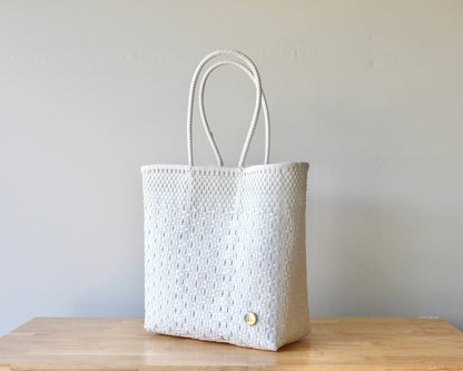 Authentic Mexican Handwoven White Tote Bag