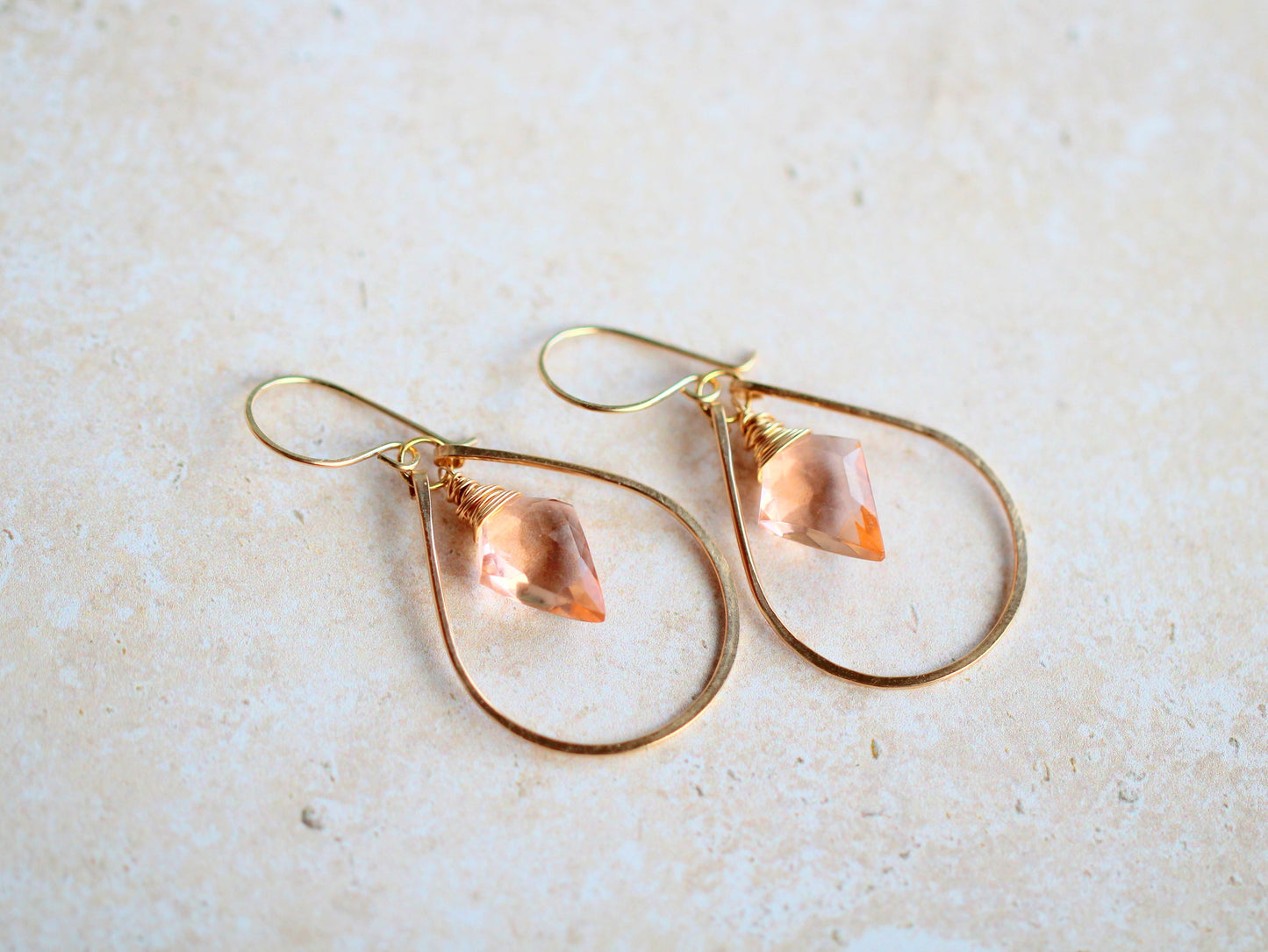 Arrow Hoop Earrings -  Rosé Quartz