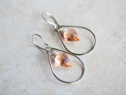Arrow Hoop Earrings -  Rosé Quartz
