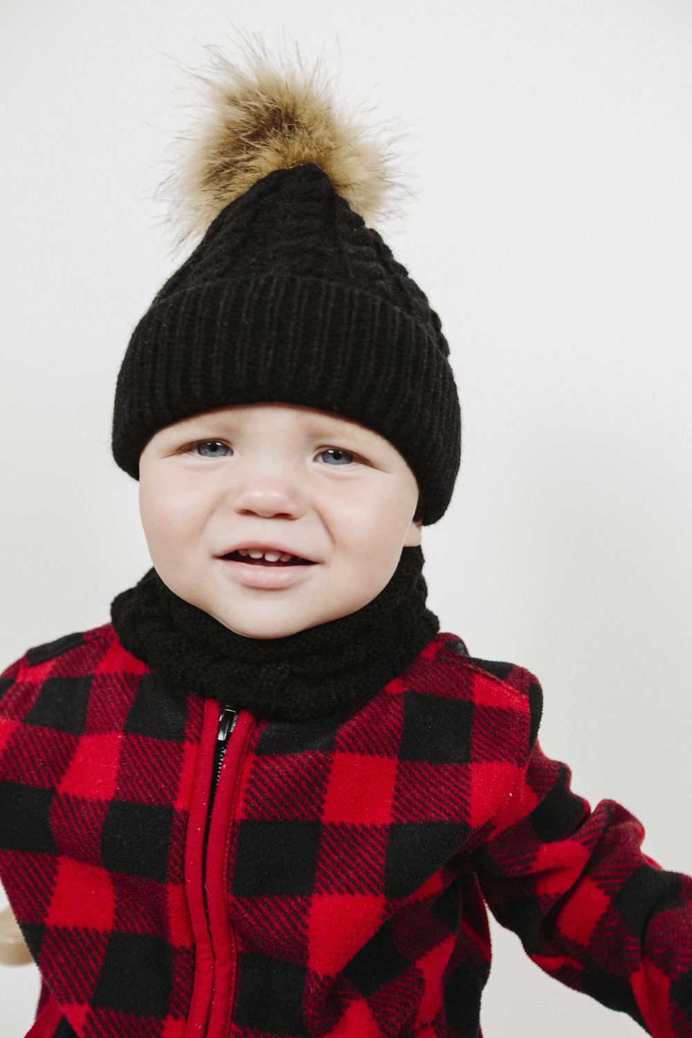 Organic Cotton Kids Beanie & Scarf Set | Chunky Knit Pom Pom Winter Set