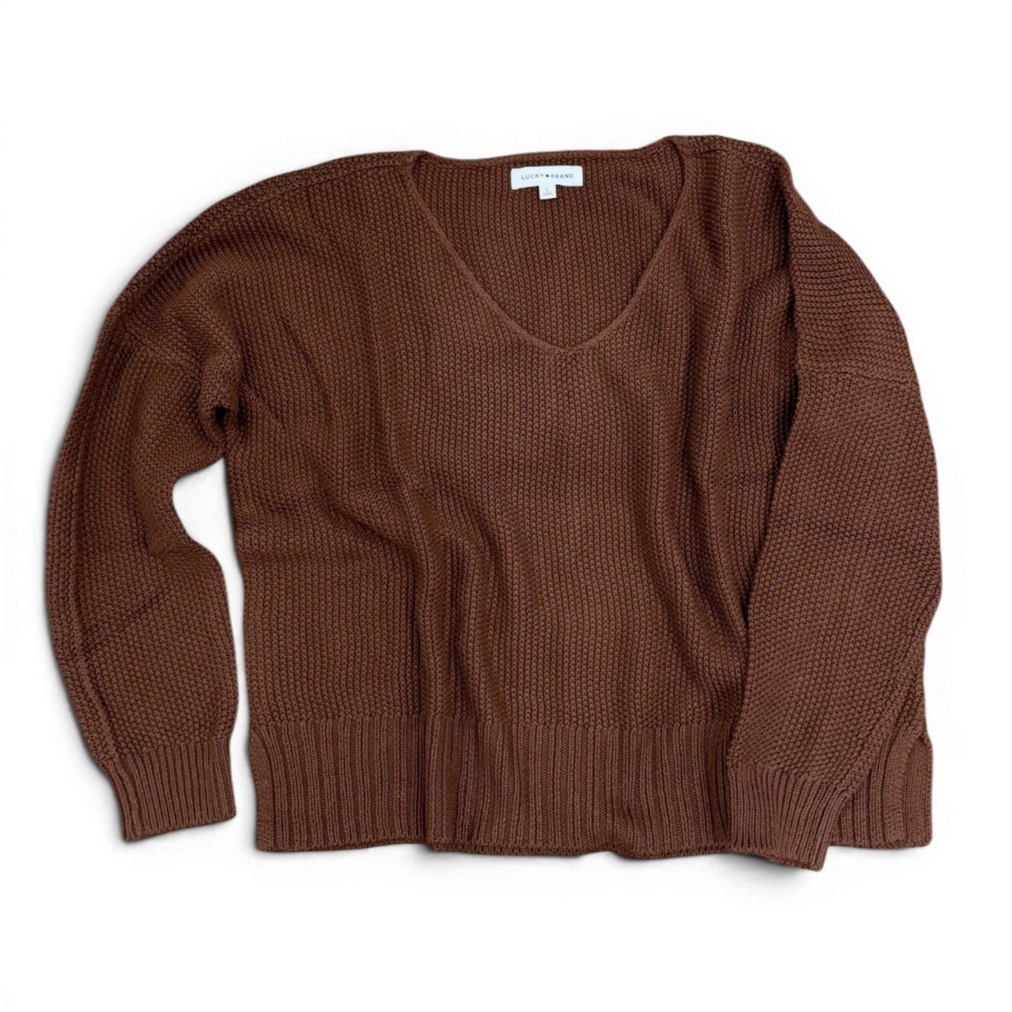 [7WP5056-249] WOMENS LUCKY BRAND SPRING WEIGHT V NECK PULLOVER - CHICORY COFFEE