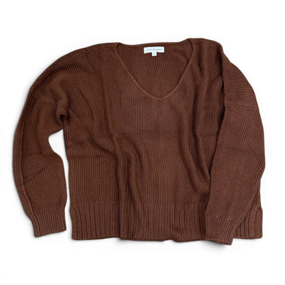 [7WP5056-249] WOMENS LUCKY BRAND SPRING WEIGHT V NECK PULLOVER - CHICORY COFFEE
