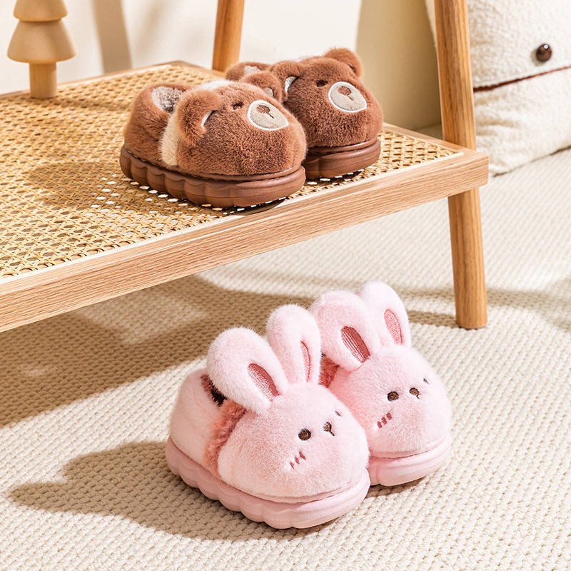 Kids’ Fuzzy Slippers | Bear & Bunny Animal House Shoes