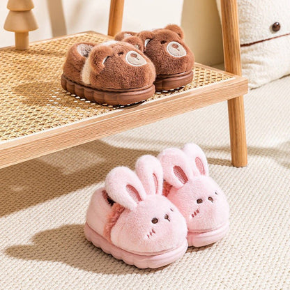 Kids’ Fuzzy Slippers | Bear & Bunny Animal House Shoes