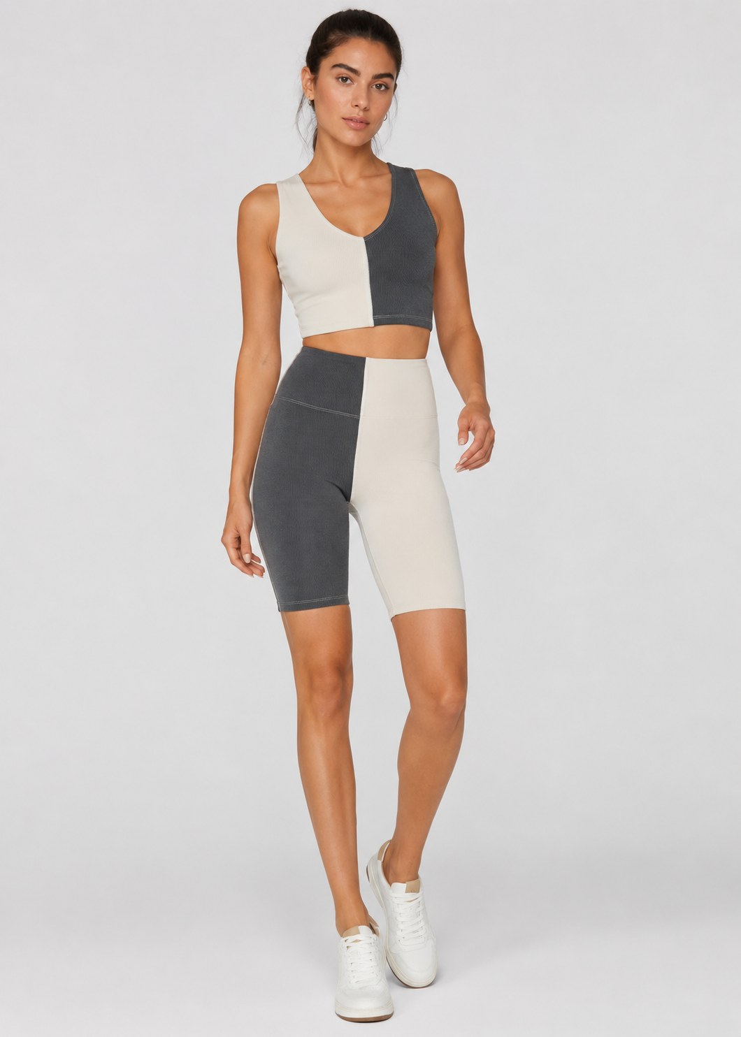 Two Tone V-Neck Crop Top