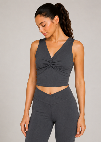 Cross Front Rib Crop Top Made in USA