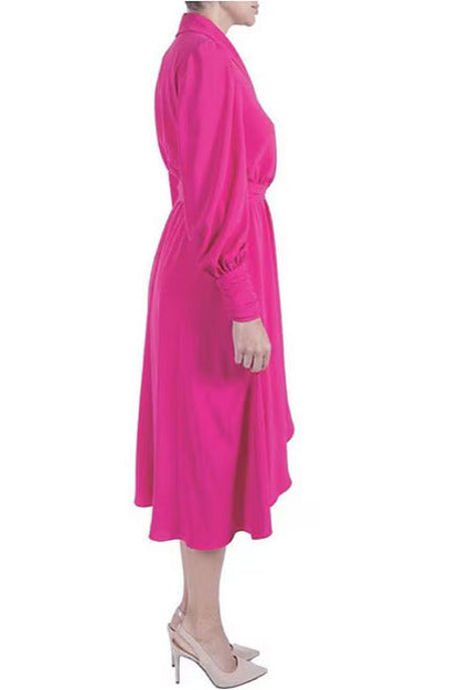 Julia Jordan Surplice Lapel V-Neckline Cuffed Long Sleeve Side Tie Closure Wrap Hem Crepe Dress