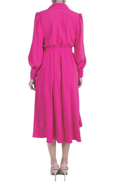 Julia Jordan Surplice Lapel V-Neckline Cuffed Long Sleeve Side Tie Closure Wrap Hem Crepe Dress