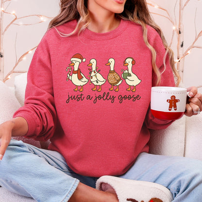 Just A Jolly Goose Santa Claus Christmas Goose Holiday Cozy Vintage Festive Graphic Sweatshirt