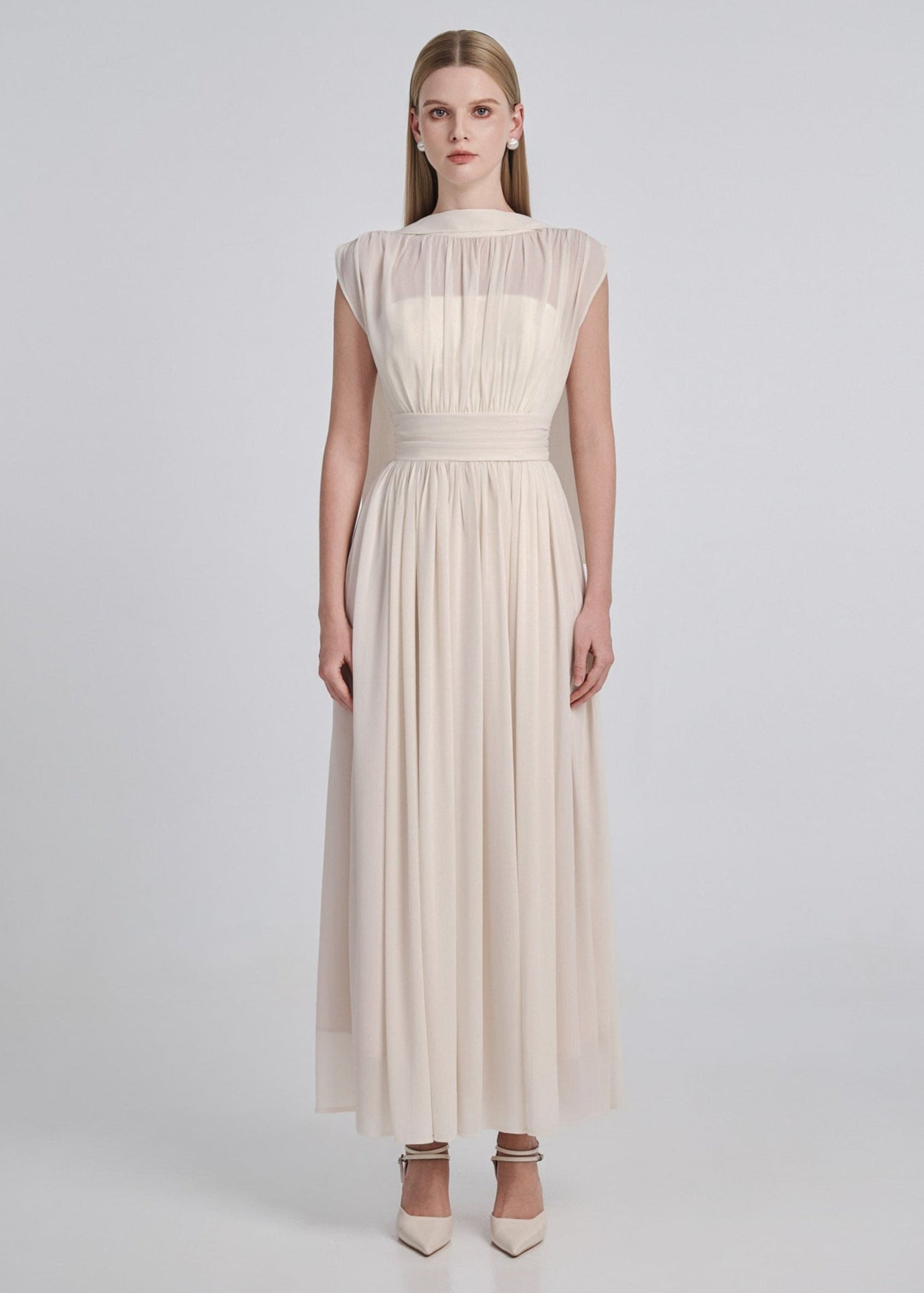 Silk Chiffon Gathered Maxi Dress
