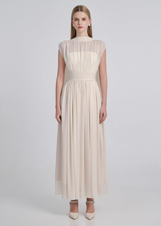 Silk Chiffon Gathered Maxi Dress