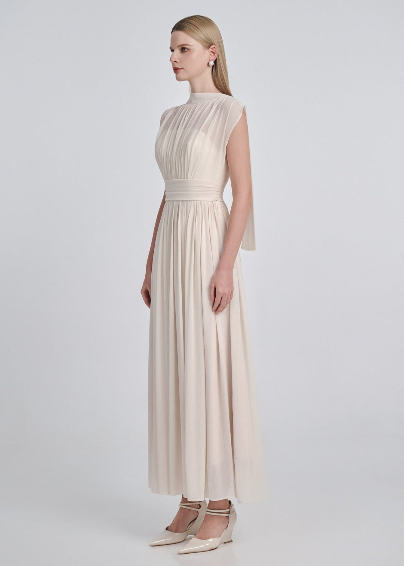 Silk Chiffon Gathered Maxi Dress