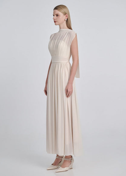 Silk Chiffon Gathered Maxi Dress