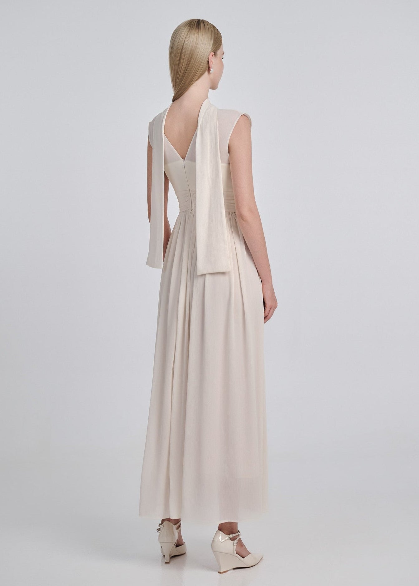 Silk Chiffon Gathered Maxi Dress