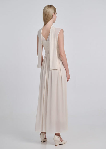 Silk Chiffon Gathered Maxi Dress