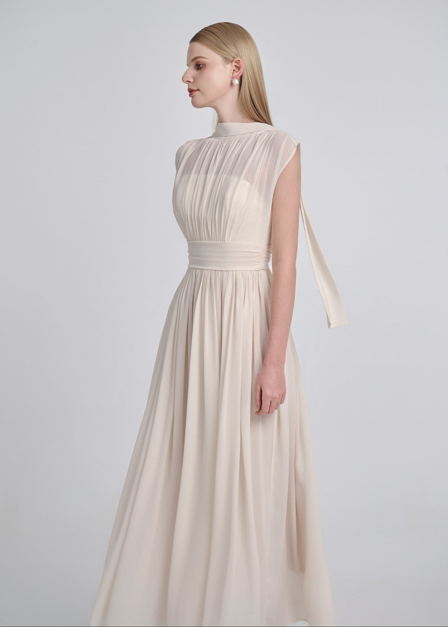 Silk Chiffon Gathered Maxi Dress