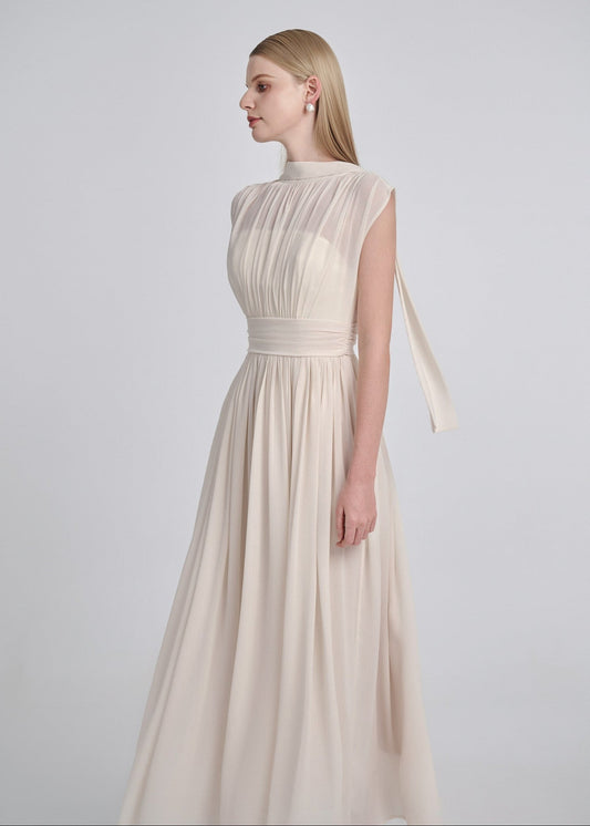 Silk Chiffon Gathered Maxi Dress
