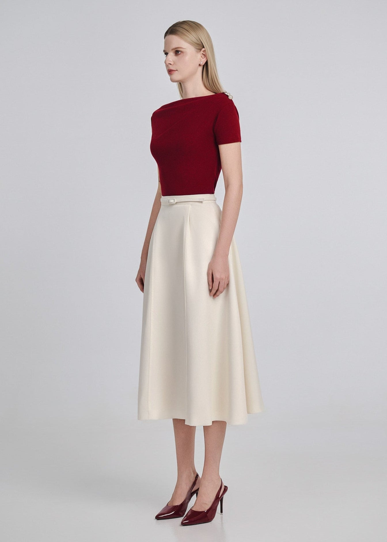 Flared Midi Skirt with Belt