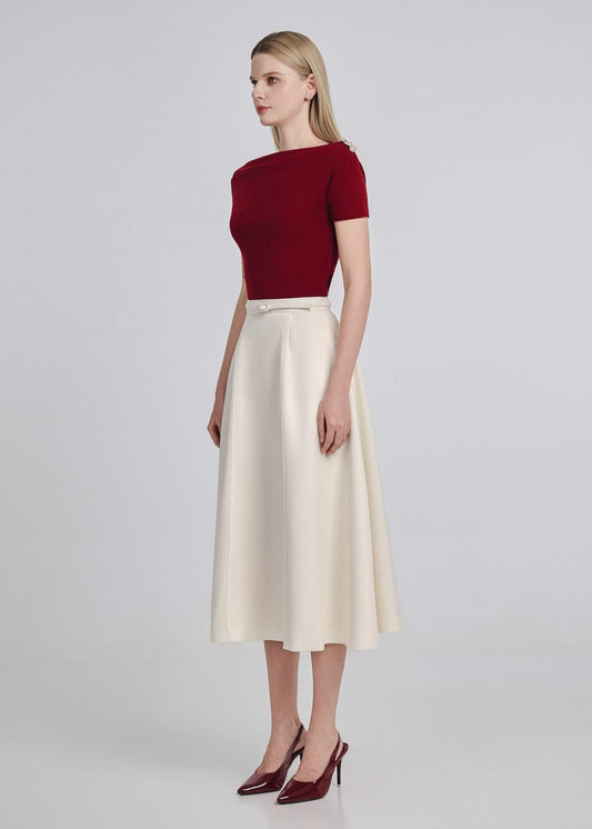 Flared Midi Skirt with Belt