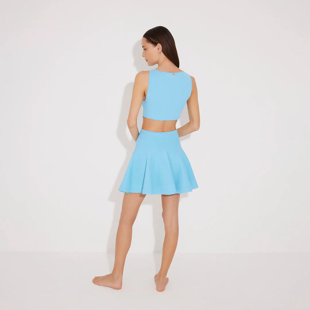 Lanao Blue Cut-Out Knit Mini Dress with Gold Detail