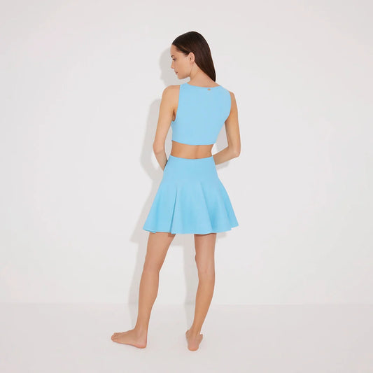 Lanao Blue Cut-Out Knit Mini Dress with Gold Detail