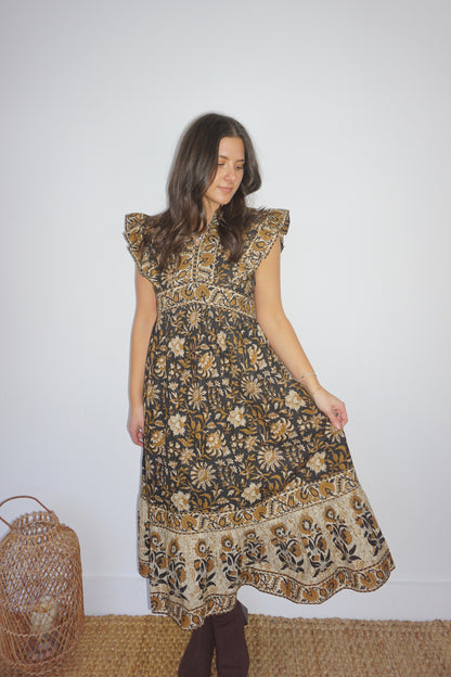 Lennon Dress in Black Jacobean