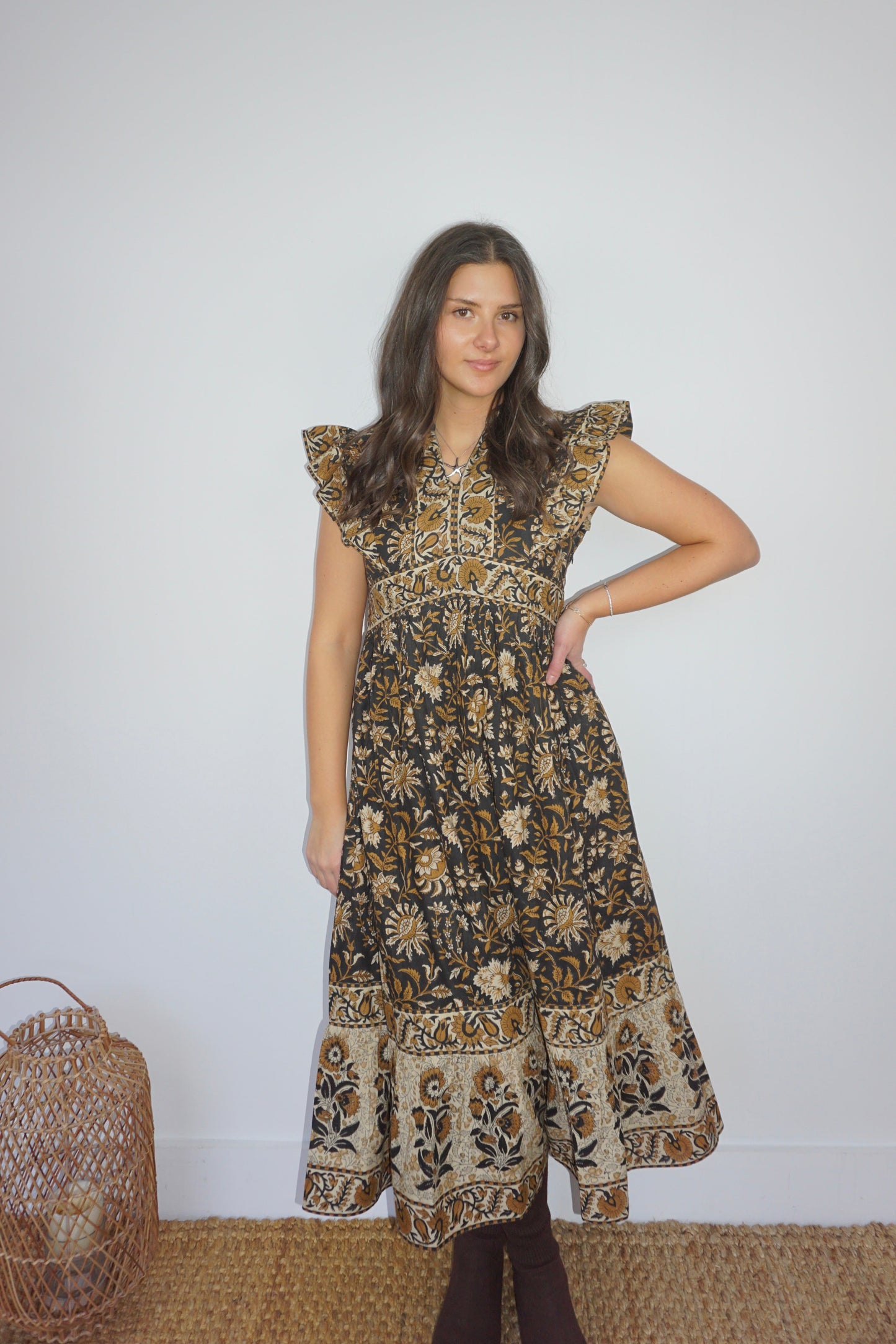 Lennon Dress in Black Jacobean