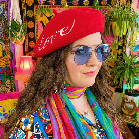 Love Embroidered Beret in Red
